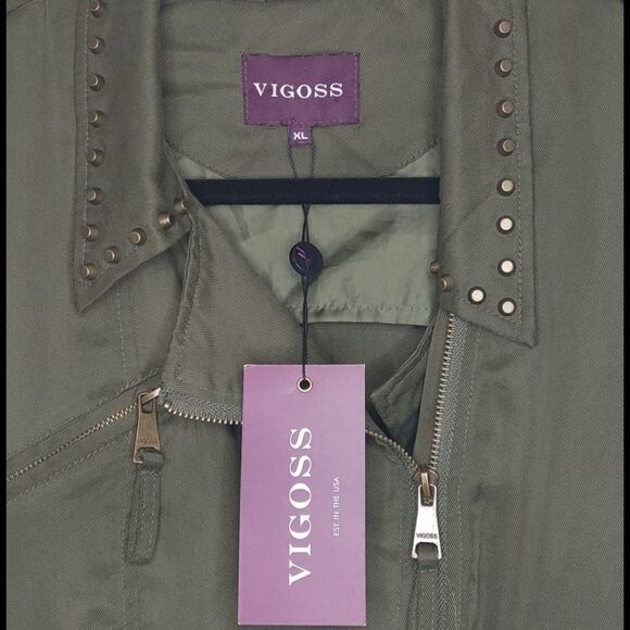 New Vigoss Green Studded Jacket size XL - Picture 2 of 4